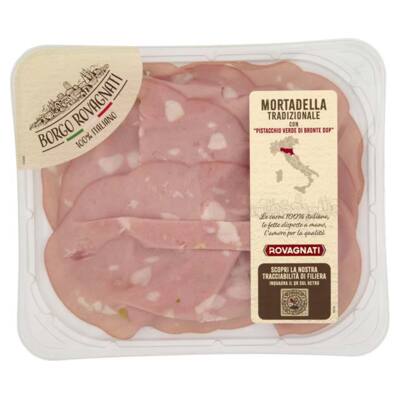 MORTADELLA TRADIZIONALE BORGO ROVAGNATI con pistacchio verde di Bronte DOP, vaschetta 110 g